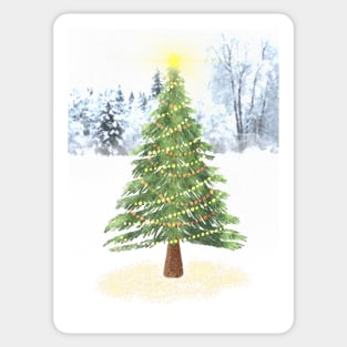 Christmas Tree in Snowy Field Sticker